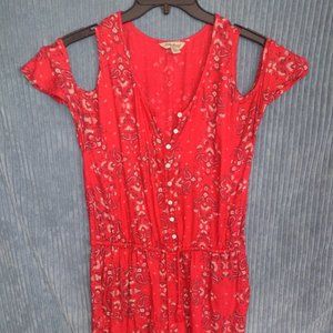 Lucky Brand Red Bandana Paisley Print Cold Shoulder Romper